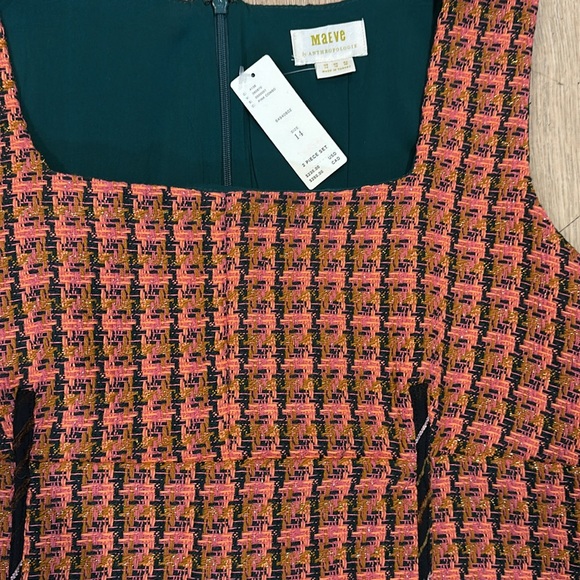 NEW Anthropologie Pink Tan Tweed Sheath Dress & Blazer, Size 14 - Picture 5 of 11